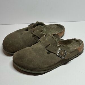 Womens Birkenstock Boston Shearling Green Fur Clog Shoes 40